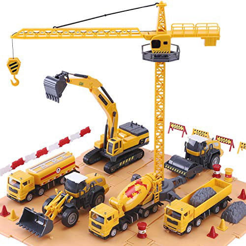 Construction Site Vehicles Toy Set,Tractor,Digger,Cement,Engineering Playset